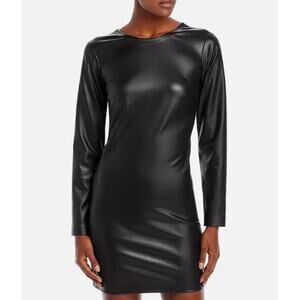 Aqua Women’s Elegant Open Sexy Back Faux Leather Cocktail Mini‎ Dress Sz L Black